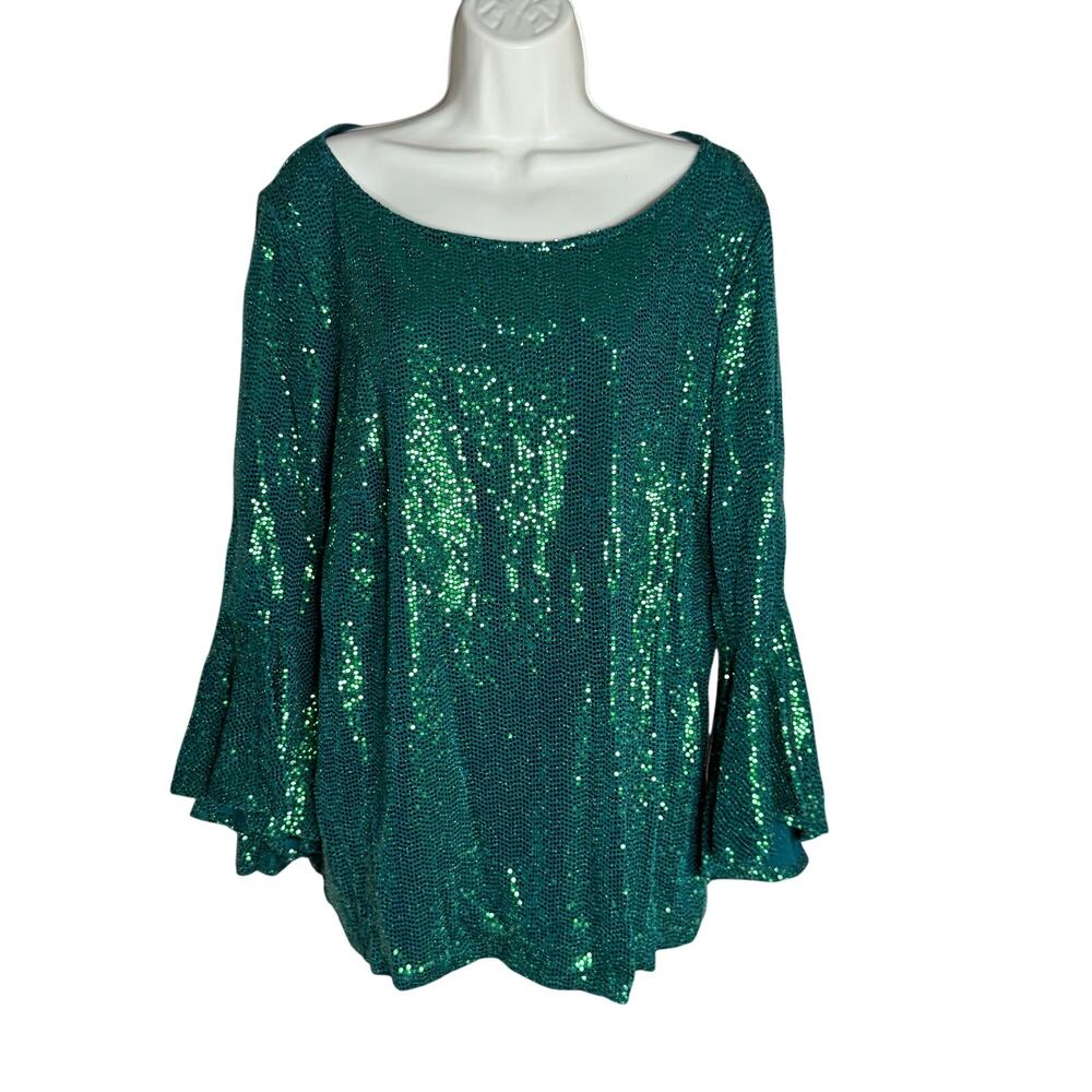 MSK Green Sequin 3/4 Sleeve Blouse 1X NWT